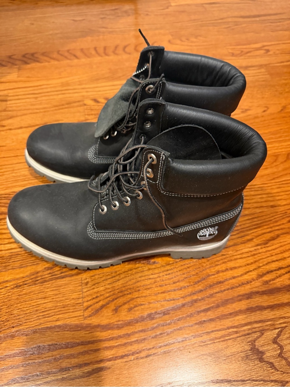 Timberland Black Men's Leather Work Boots with Gray Soles